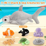 7 Pcs Soft Shark Stuffed Animal With 6 Sea Animal Plushies In Belly, Plush Hammerhead Shark Ocean Toys Set For Kids Girls Under The Sea Party Favor Decorations Gifts Christmas