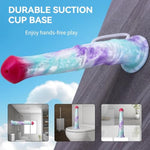 12-Inch Long and Thin Realistic Squirting Horse Dildo with Suction Cup, Blue Silicone Material for Men and Women Couples