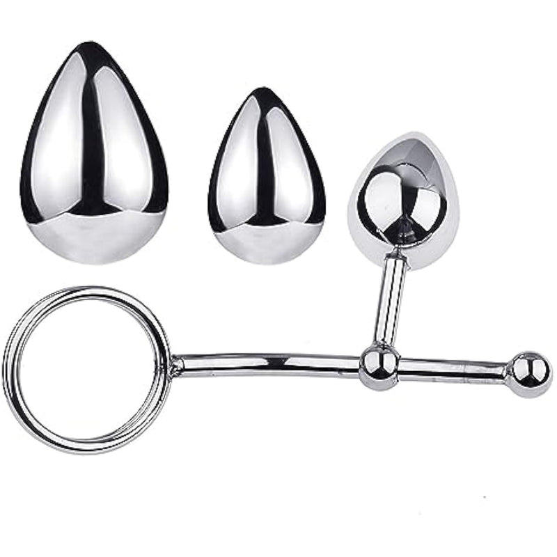 Metal Replaceable And Removable Anal Plug Set Slider Removable Butt Plug Double Ring Penis Ring