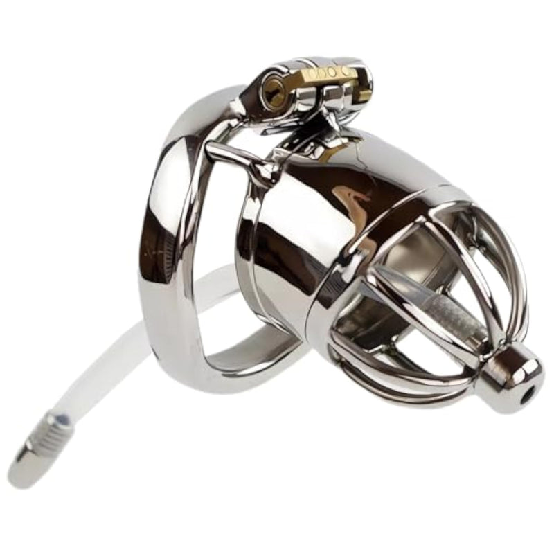 Small Male Chastity Device with Silicone Catheter and Spike Ring for Penis Exercise and Abstinence
