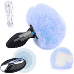 Bunny Tail Butt Plug Vibrator Rechargeable Remote Control Vibrating Anal Plug With Blue Furry Tail Plug Bunny Girl Cosplay Silicone Sex Toys Role Play