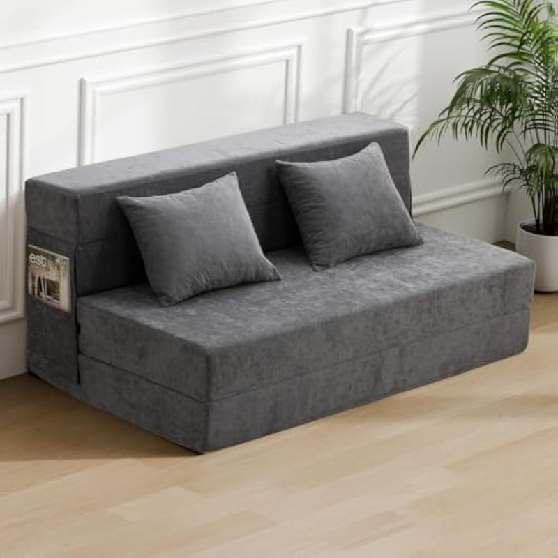 Folding Sofa Bed - Convertible Sleeper Chair With Pillow, Fold Out Couch, Memory Foam Floor Mattress, Futon Couch, Lazy Sofa For Living Room/Dorm/Guest Room/Home Office, Grey, Queen Size