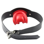 Latex Mask with Bite Gags and Bondage Belt, Red Mouth Lip Facing Tongue