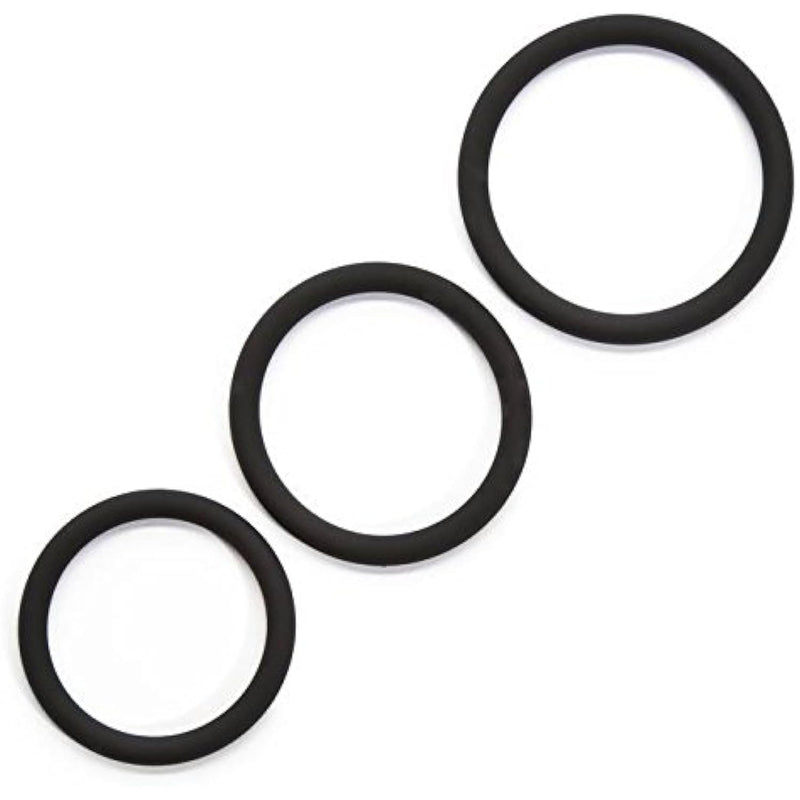 Get Hard Triple Cock Ring Set - Stretchy Silicone Penis Rings - 3 Sizes - Waterproof - Black