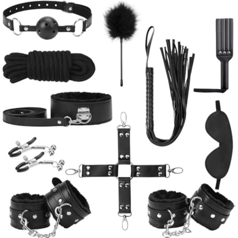 Bdsm Kit Sex Bondage Restraints Toys: Upgrade 11Pcs Sets With Adjustable Handcuffs Collar Ankle Cuff Blindfold Feather Tickler Adult Games Sex Toys For Men Women And Couples Foreplay Black