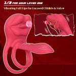 Vibrating Penis Sleeve Cock Ring With Full Lips Tongue Clitoral Stimulator, Penis Ring Vibrator Extender For G Spot Stimulation,Couples Adult Sex Toys For Men Women, Male Couple Sex Toy For Men