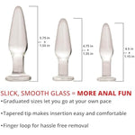 Adam And Eve Glass Anal Plug Set Of 3, Hypoallergenic Non Porous Butt Plugs, Smooth Tempered Borosilicate Glass For Backdoor Training And Temperature Play, Small Medium Large Sizes For Women And Men