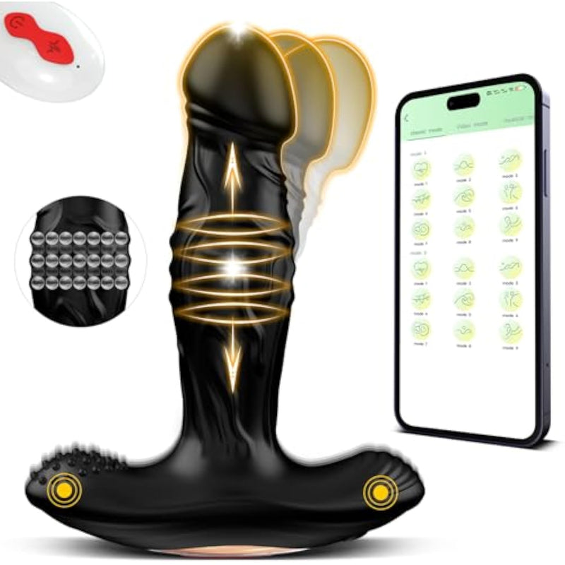 Prostate Massager Anal Beads Vibrators - Adult Toys Thrusting Wiggling Butt Plug P & G Spot Vagina Anus App Remote Control Stimulator Dildos With 9 Modes, Adult Famale Sex Toys & Games For Men Women