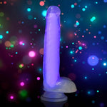 Lollicock 7" Glow-In-The-Dark Silicone Dildo W/Balls For Men, Women, & Couples. Glow In The Dark Dildo With Balls Made With Premium Silicone Strong Suction Base Firm & Flexible. 1 Piece, Purple.