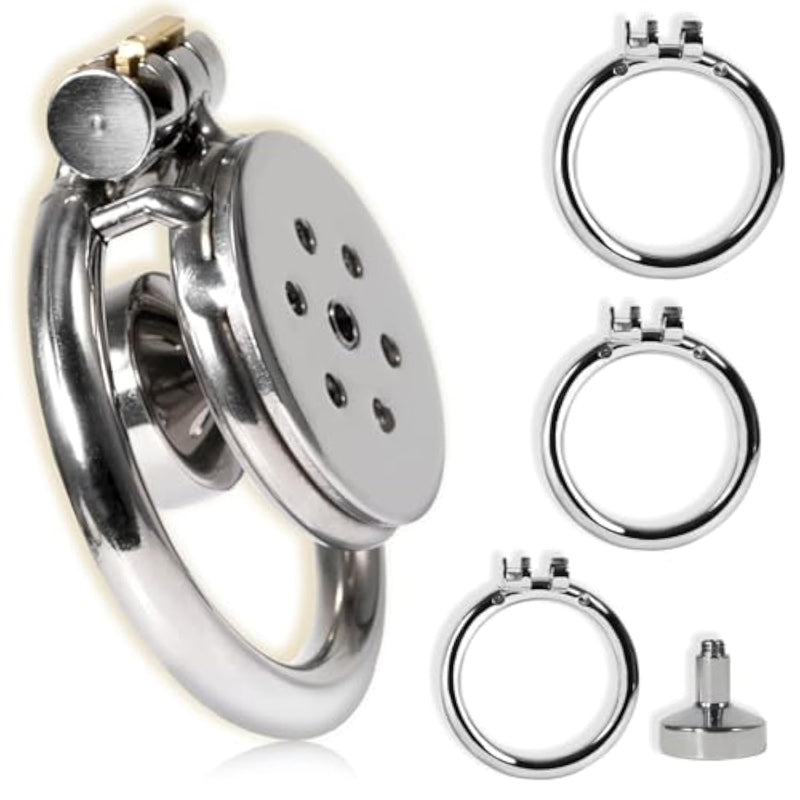 Cock Cage With Urinal Support, Flat Chastity Cage Male In Invisible Lock Design, Stainless Steel Chastity Devices Sm Adult Sex Toy For Men, Couples (Short,40Mm)
