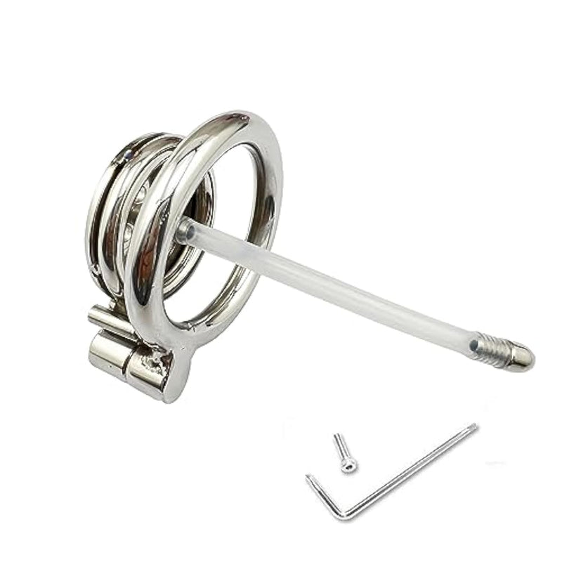 Flat Chastity Cage Metal Male Chastity Device With Dark Lock Design Penis Cage For Men Bdsm Bondage Small Penis Cage Sex Toys For Couples (45Mm/1.77In,Silicone Duct)