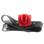 Latex Mask with Bite Gags and Bondage Belt, Red Mouth Lip Facing Tongue