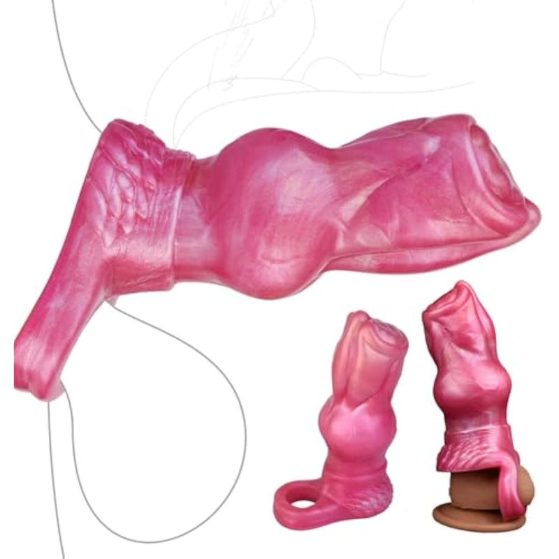 Silicone Penis Extender With Cock Ring,Thick Monster Penis Sleeve, Soft Silicone Animal Dildo Sleeve Dildo Grith Extender With Cock Ring Ejaculation Delay For Men Couples (Pink-S)