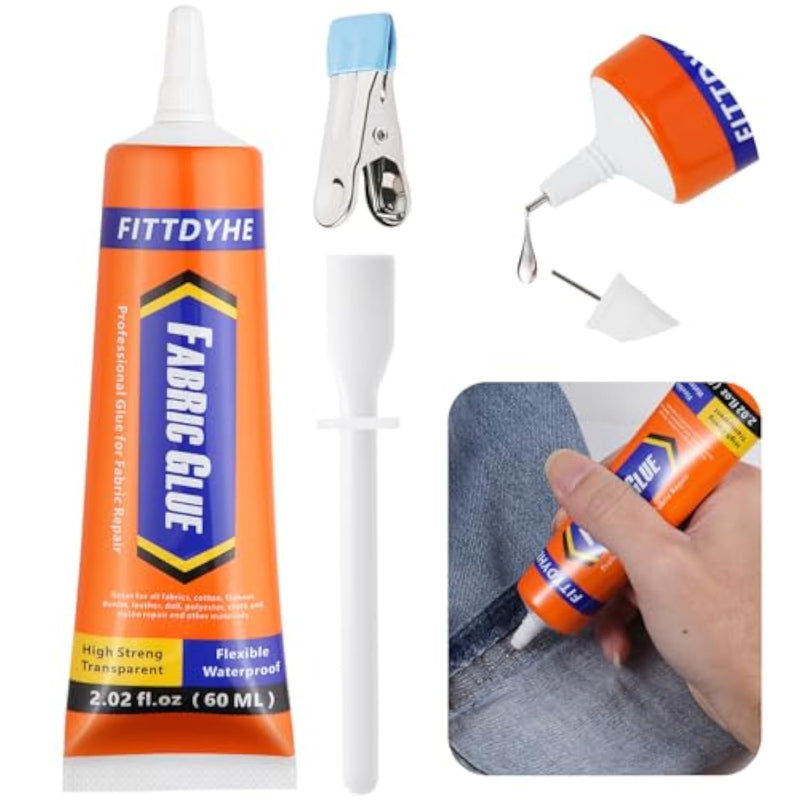 Permanent Fabric Glue for Clothes, Denim, Leather, Polyester, Fabrics, Doll Repair, and Alterations