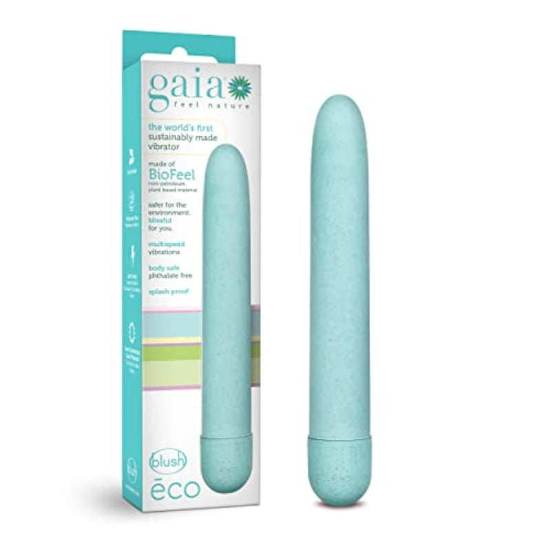 Gaia Eco Plant-Based 7" Slim Multispeed Vibrator In Aqua Made Of Sustainable Biofeel™ Worlds First Plant Based Vibe For Vagina And Anal Play Premium Eco Vibrating Pleasure Adult