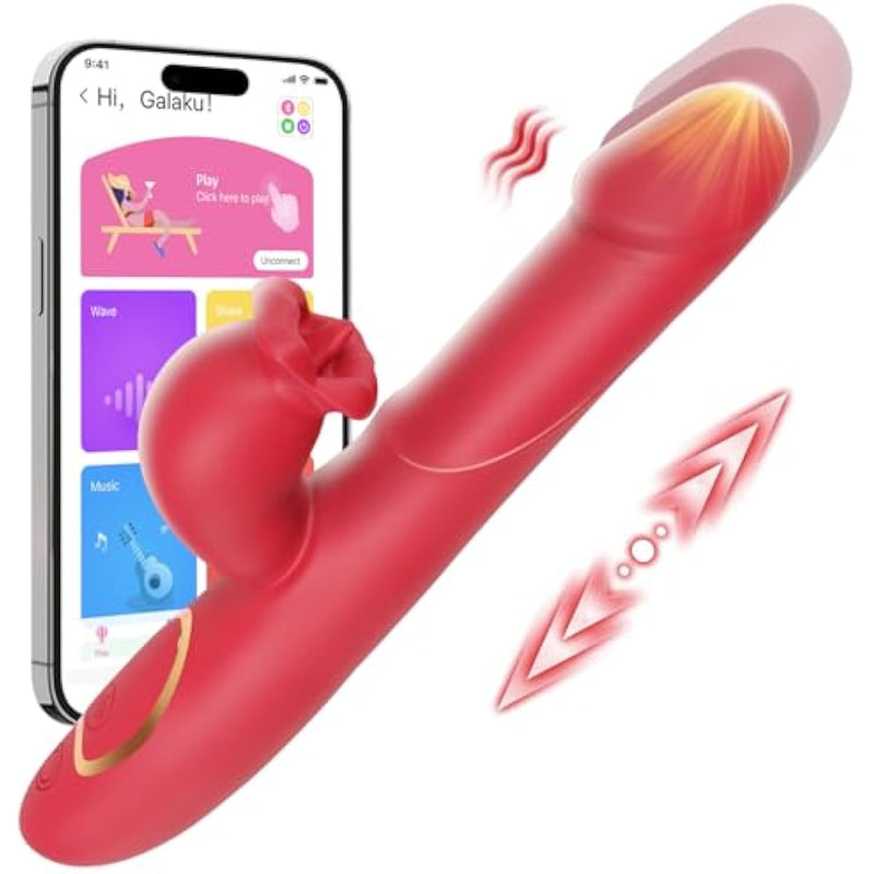 Thrusting Vibrator Sex Toys 4In1 G Spot Vibrator,Tongue Toy For Women Rose Sex Toys With 9 Vibrating& Thrusting& Licking Modes, Dildo For Clitoral Sex Games,Nipple Anal Couples Adult Toys Dildos