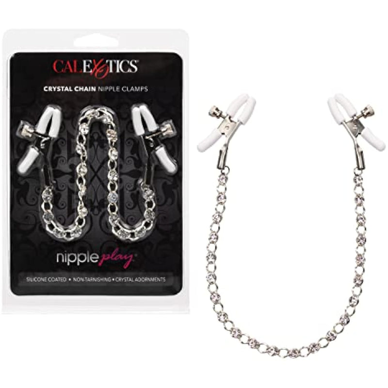 Nipple Play Crystal Chain Nipple Clamps With Adjustable Tension White
