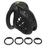 Men'S Honeycomb Built-In Small Locking Security Cage, Ventilated And Breathable, With Four Fixed Flat Rings (Black, Nano)