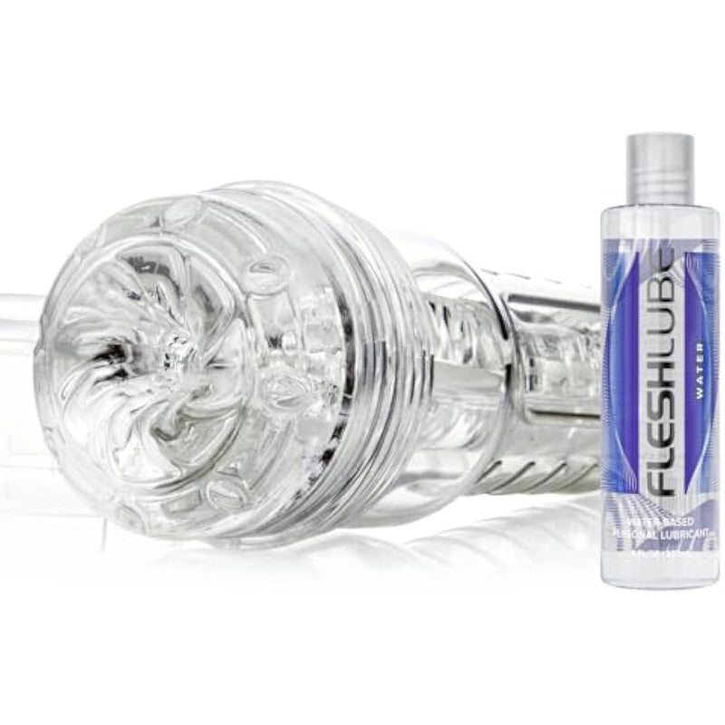 Go | Torque | Clear Male Sex Toy With Fleshlube Water | 8 Ounce Lube