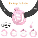 3D Printed Chastity Cage Chastity Devices For Men Bondage Gear & Accessories Lightweight Plastic Cock Cage Slave Tool With 4 Sizes Rings And Elastic Belt (Pink, B)