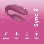 Sync 2 Pink App Control Couples Vibrator & Pjur Aqua Water Based Personal Lubricant 3.4 Fl Oz - Couples Sex Toys Bundle