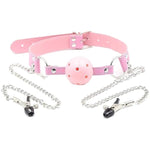 Plastic Ball Gag Nipple Clamps Open Mouth Gag Ball Plug Breast Clips Bondage Muzzles Sex Bdsm Toy For Fetish Lover Pink