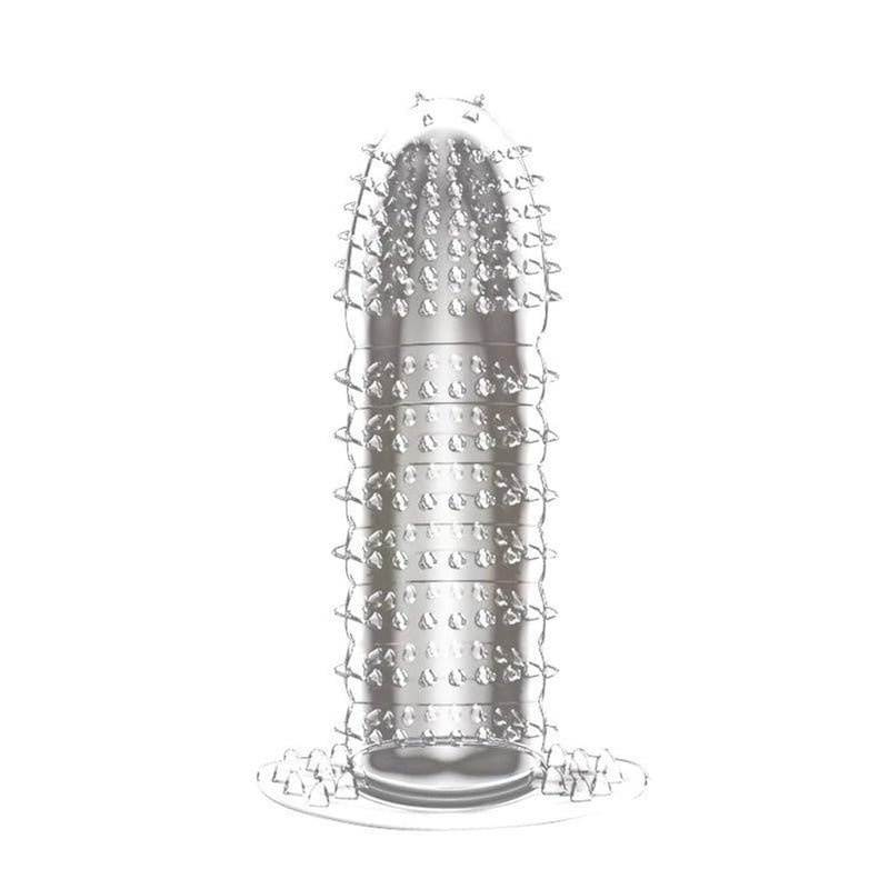 Men'S Crystal Wolf Tooth Vibrating Condom With Delay Ring – Premium Silicone Couples’ Adult Toy For Extended Pleasure, Ultra-Stretchy (E, Count, 1)