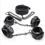 Leather Handcuffs Ankle Cuffs Neck Choker With Chain Bondage Restraint Bdsm Cosplay?3Pcs?