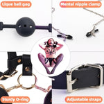 Bdsm Kit Sex Breast Bondage Restraints, Upgrade 5 In 1 Detachable Wrist & Thigh Cuffs Neck To Thigh With Ball Gag Nipple Clamps, Adjustable Bed Restraints Sexy Harness,Sm Game Sex Toy For Women Couple