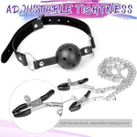 Bdsm Bondage Restraint Kit With Breathable Ball Gag, Nipple & Clit Clamps, Stainless Steel Anal Plug – Adjustable Pu Leather Chastity Harness For Sensory Play, Roleplay, And Submissive Training