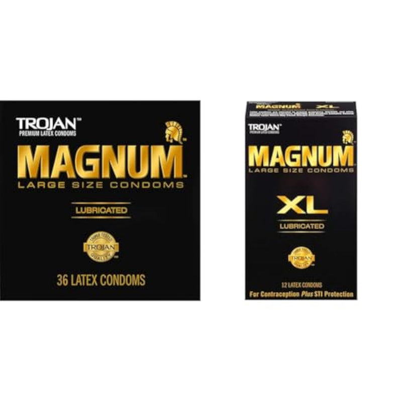 TROJAN Magnum Lubricated Large Condoms, Comfortable and Smooth Lubricated Condoms for Men, America’s Number One Condom, 36 Count Pack & Magnum XL Large Size Lubricated Condoms - 12 Count