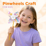 24 Pack DIY Pinwheel Craft Kit for Kids, Color Your Own Patriotic Paper Windmills