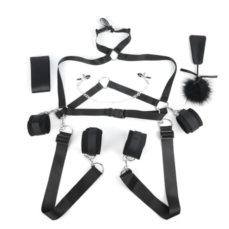 Sex Restraints Bdsm Toys, Adult Restraints Set 10Pcs With Adjustable Leg Straps Handcuffs Blindfold Nipple Clamps Body Tickler, Sex Things For Couples Kinky, Bdsm Training Sex Games For Couples