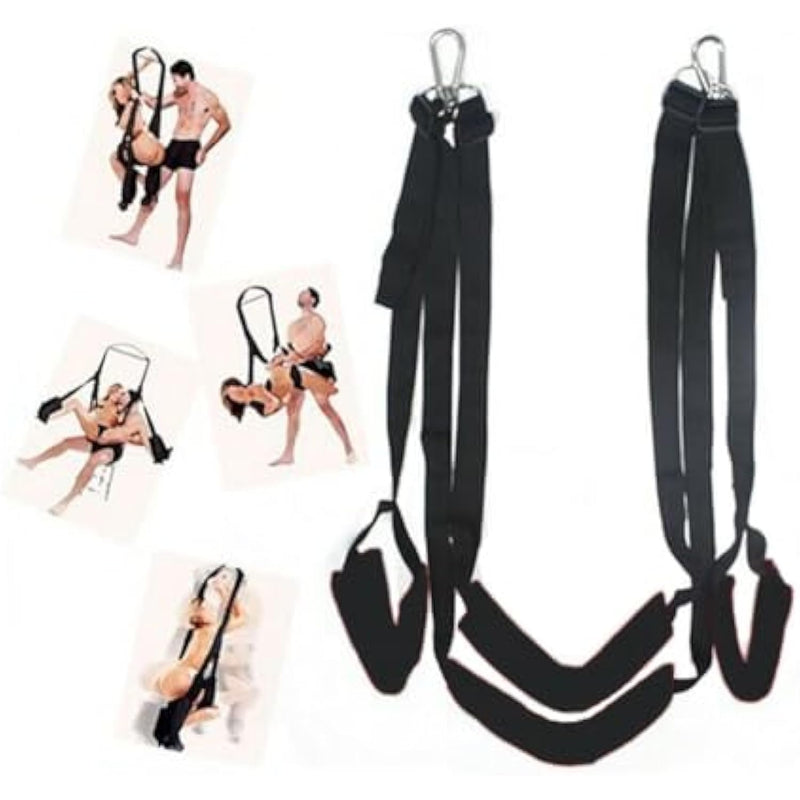 Sex Swing Upgraded Version Ceiling Sex Aid Furniture Bedroom For Couples 360°Rotatable Bdsm Restraints Toys (Black Four Straps)