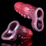 Penis Sleeve Penis Enlargement Sleeve With Particles, Penis Enlarger Sleeve With Cock Ring, Silicone Monster Realistic Penis Extender Male Adult Sex Toy (L)