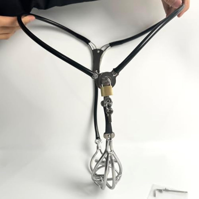 Male Invisible Chastity Belt Cage Stainless Steel Sexy Underwear Adjustable Device Hollow Bondage Sex Toy With Hole Bdsm (Black, 60-90Cm)