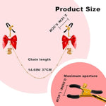 Nipple Clamps,Nipple Clamps For Pulling,Adjustable Nipple Clamp For Women And Men, Metal Nipple Clips Non Piercing,Nipple Clamps With Chain For Nipple Decoration,Nipple Clip With Bell (Red Bow)