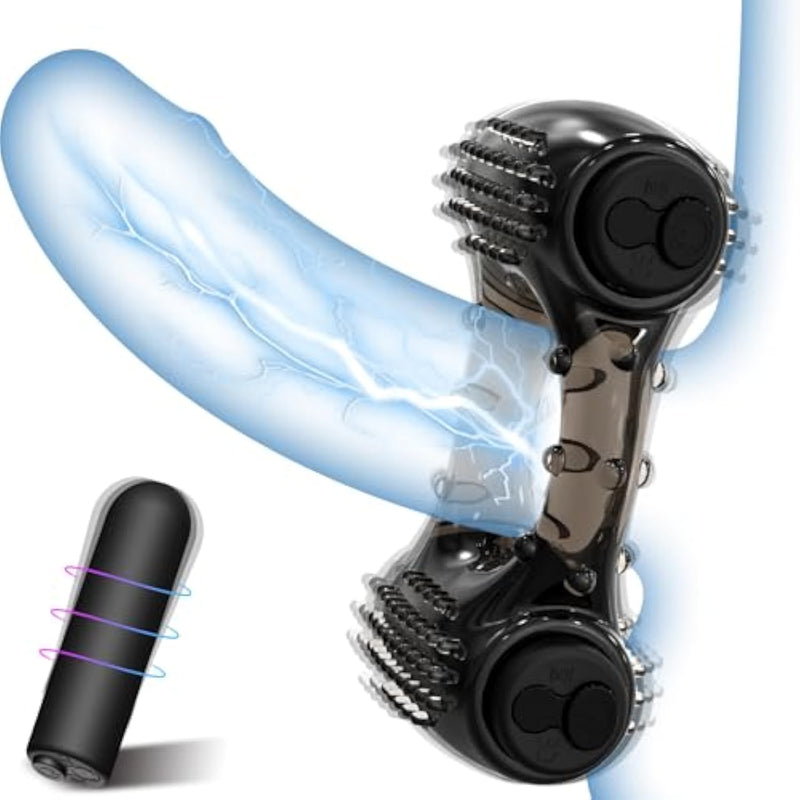 Vibrating Cock Ring With Dual Bullet Vibrators, Couple Sex Toys Penis Sleeve Ring Vibrator Clitoral Stimulator, 10 Vibrations Adult Sex Toy For Men Erection Enhancing Delay Ejaculation