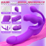Strapless Strap On Vibrator Dildo For Lesbian- Triple Headed Strapon Dildos With 10 Vibration C-Spot For Women And Couple, Anal Sex Toys Enhance Pleasure With Remote Control Adult Toy & Game