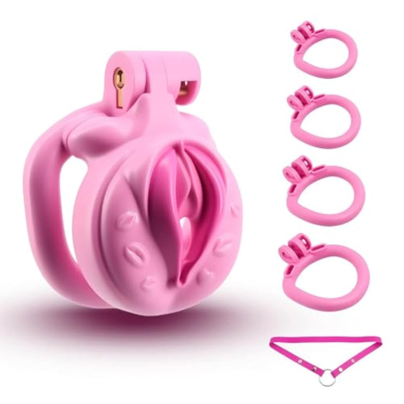Male Chastity Device with 4 Adjustable Rings and Invisible Lock for Men's Abstinence and Sissy Penis Exercise