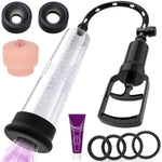 Penis Pump Sex Toys For Men, Adult Toys Manual Vacuum Penis Extender Pump With 2 Silicone Base & 4 Penis Rings & Masturbator, Penis Enlarger Stimulation Device For Enhance Erection Prolong Time
