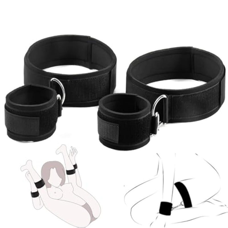 Bdsm Bondage Handcuffs & Thigh Sex Restraints Kit, Adjustable Wrist Cuffs & Ankle/Leg Sex Straps Comfortable-Wear Sex Toys For Adult Couples Sm Game & Foreplay