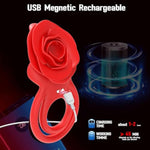 Rose Vibrating Cock Ring With Tongue Tickler For Couples Sex Pleasure, Vibrating Penis Ring 10 Strong Vibration Double Ring Erection Vibrator Ring Adult Sex Toys For Men Women