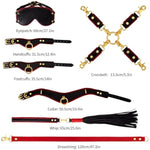 Sex Bondage Bdsm Kit Restraints 7Pcs Sets With Adjustable Handcuffs Collar Blindfold Cross Strap Whip Adult Sex Toys For Men Women And Couples | Black And Red With Storage Bag