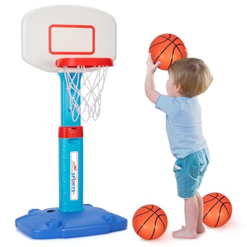 Basketball Hoop Indoor Outdoor Toys For Toddlers 1-3, Kids Basketball Hoop With 3 Balls, Adjustable Mini Basketball Goal, Birthday Sports Toys Gift For Baby Boys Girls Age 1 And Up - Blue