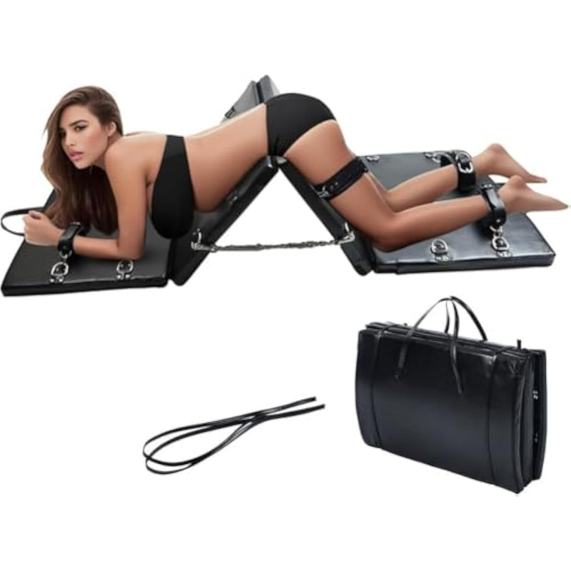 Sex Bondage Bdsm Restraints Kit Furniture-Pu Leather Fetish Restraints System Portable Collapsible Sex Toys Sex Bed Gear With Wrist And Ankle Handcuffs For Couples Adult