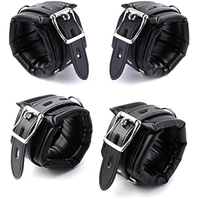 Padded Faux Leather Sex Cuffs, Bdsm Bondage Restraints Toys Bondage Handcuffs And Ankle Cuffs For Sex (Handcuffs And Ankle Cuffs Set, Black)