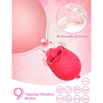 Rose Sex Stimulator For Women,4 In1 Sex Toys,Vibrator Dildo With 9 Tapping & 9 Thrusting,Tongue Licking Anal Adult Women Sex Toy For Clit Nipple Licker G Spot Stimulation For Couples (Red)