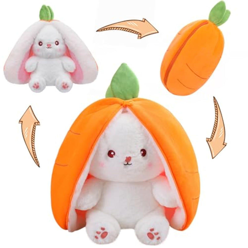 Cuddly Bunny Stuffed Animal, Kawaii Squishy Cute Easter Bunny Plush Turn Into Rabbit Fruit Doll Carrot Strawberry Pillow, Plushies Funny Bunny Toy For Baby (Carrot Rabbit, 10Inch)