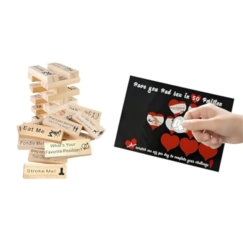 Sex Scratch Off Game Cards For Couples Bundle With Super Naughty Sex Block Tower Game For Couples
